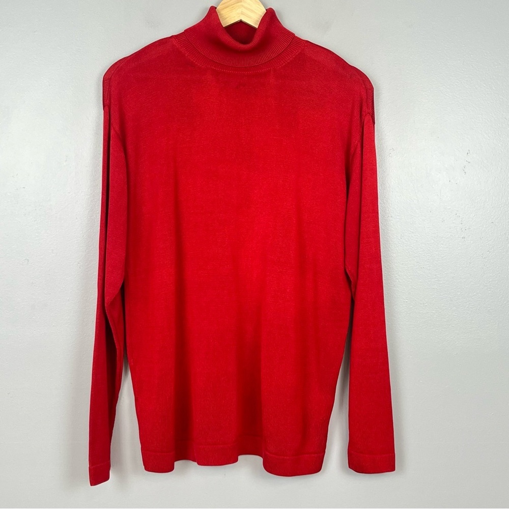 Vintage Saks Fifth Avenue The Works 100% silk red knit turtleneck sweater, large